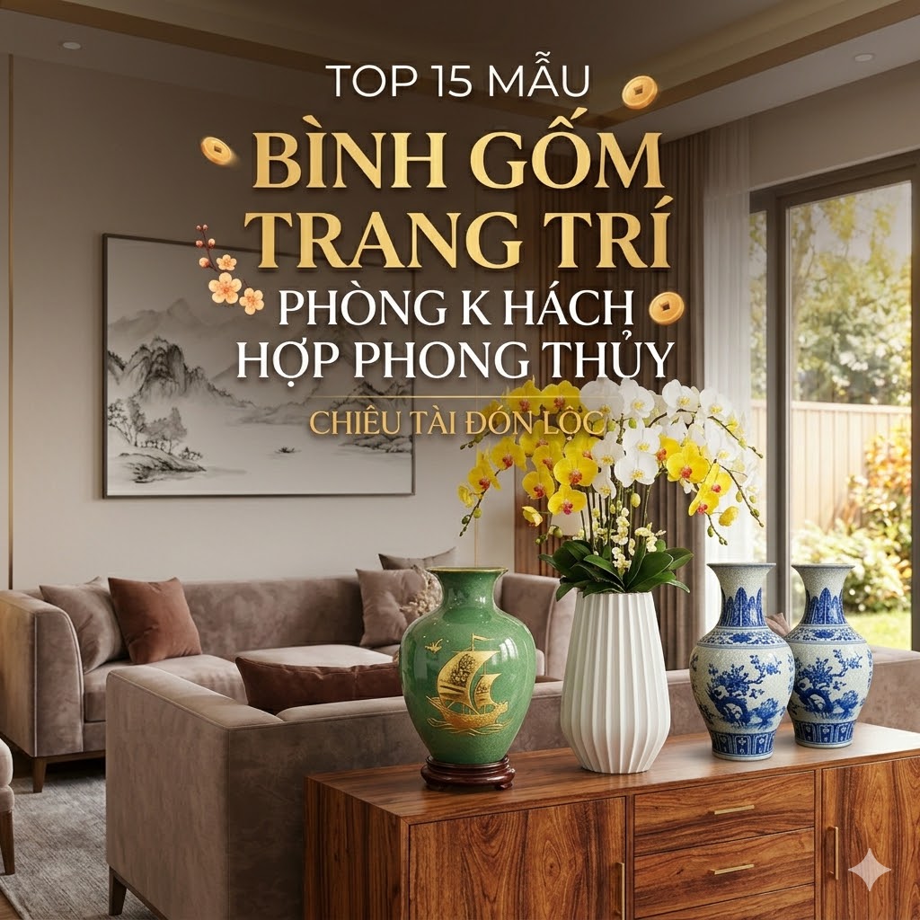 15 Mẫu Bình Gốm Trang Trí Phòng Khách Hợp Phong Thủy, Hút Tài Lộc bản vuông