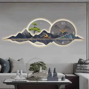 Đồng hồ tráng gương treo tường phòng khách hiện đại, thiết kế sang trọng, giúp không gian nổi bật và tinh tế hơn.