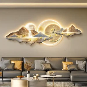 Đồng hồ tráng gương treo tường phòng khách hiện đại, thiết kế sang trọng, giúp không gian nổi bật và tinh tế hơn.