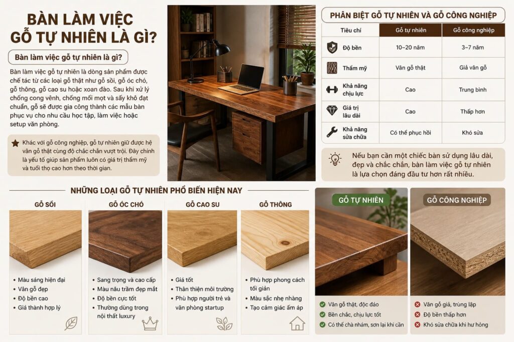 Bàn Làm Việc Gỗ Tự Nhiên Là Gì