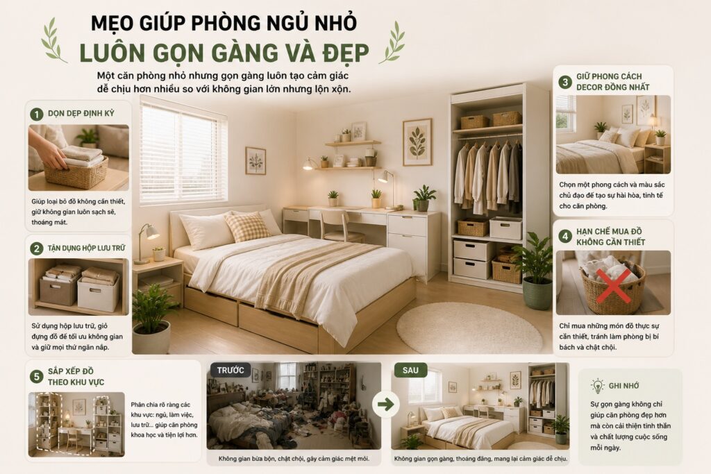 Mẹo Giúp Phòng Ngủ Nhỏ Luôn Gọn Gàng Và Đẹp