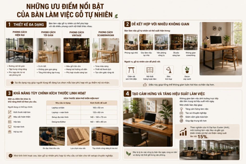 Những Ưu Điểm Nổi Bật Của Bàn Làm Việc Gỗ Tự Nhiên