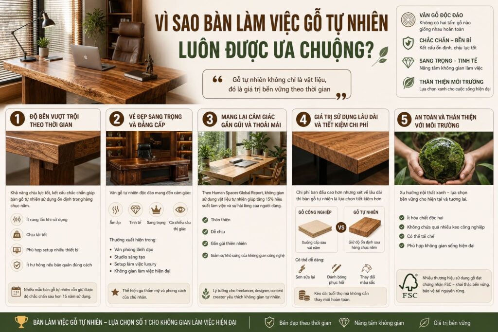 Vì Sao Bàn Làm Việc Gỗ Tự Nhiên Luôn Được Ưa Chuộng