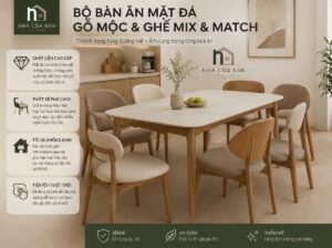 Bộ Bàn Ăn Mặt Đá Gỗ Mộc Mix & Match Hiện Đại 