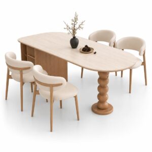 Bộ bàn ăn gỗ 6 ghế thiết kế chân trụ tròn nghệ thuật sang trọng cho phòng ăn